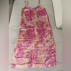 Vibrant Pink and Orange Tie-Dye Midi Dress